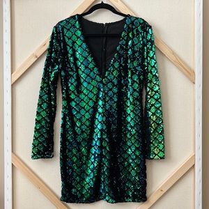 Iridescent Sequin Long Sleeve Mini Dress